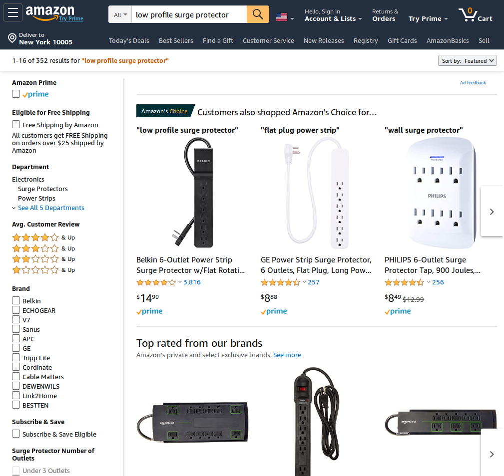 Amazon.com Search Results for Low Profile Surge Protector